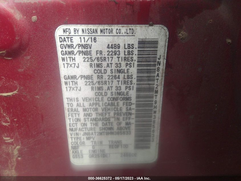 2017 NISSAN ROGUE S - JN8AT2MT9HW385633