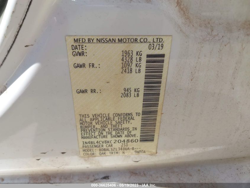 2019 NISSAN ALTIMA 2.5 SR - 1N4BL4CV8KC204860