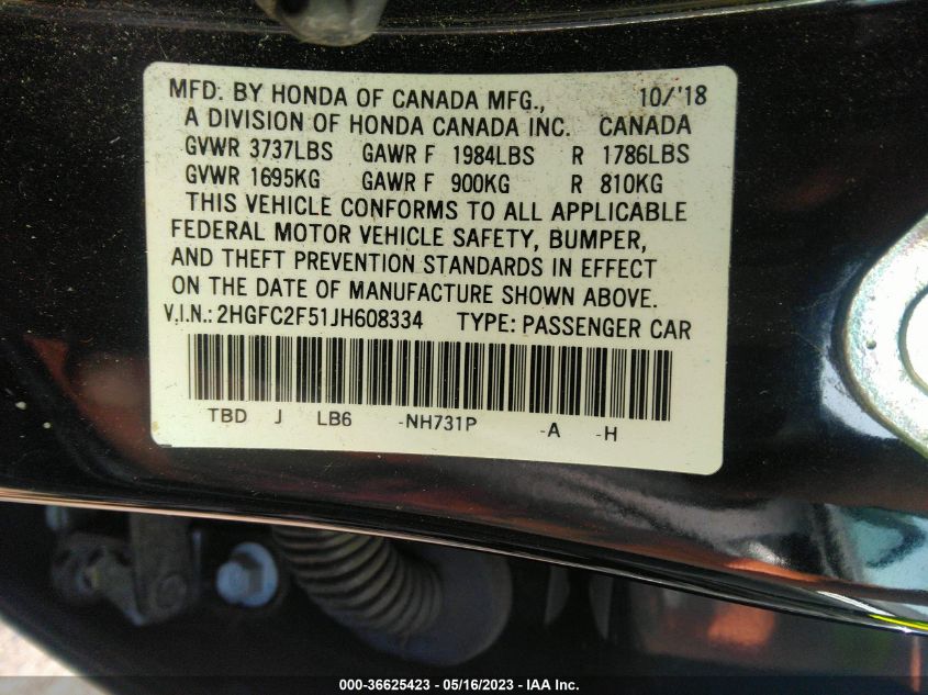 2018 HONDA CIVIC SEDAN LX - 2HGFC2F51JH608334