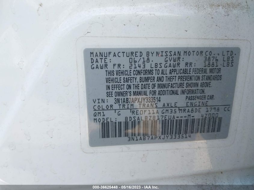 2018 NISSAN SENTRA S - 3N1AB7APXJY333514