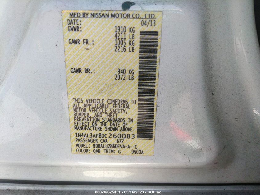 2013 NISSAN ALTIMA 2.5 SV - 1N4AL3AP8DC260083