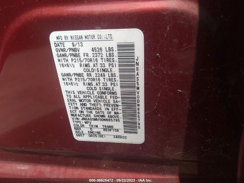 2013 NISSAN ROGUE S - JN8AS5MV0DW665795