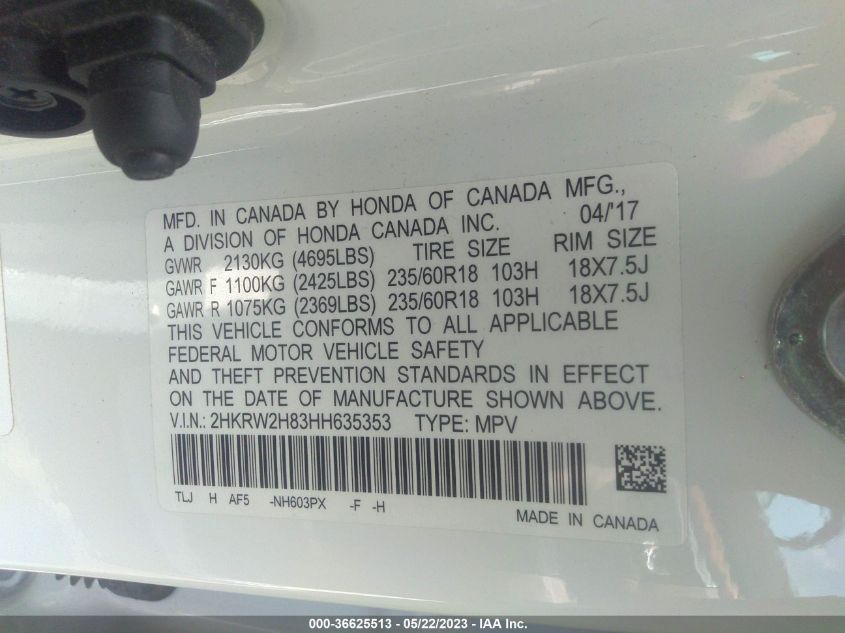 2017 HONDA CR-V EX-L - 2HKRW2H83HH635353