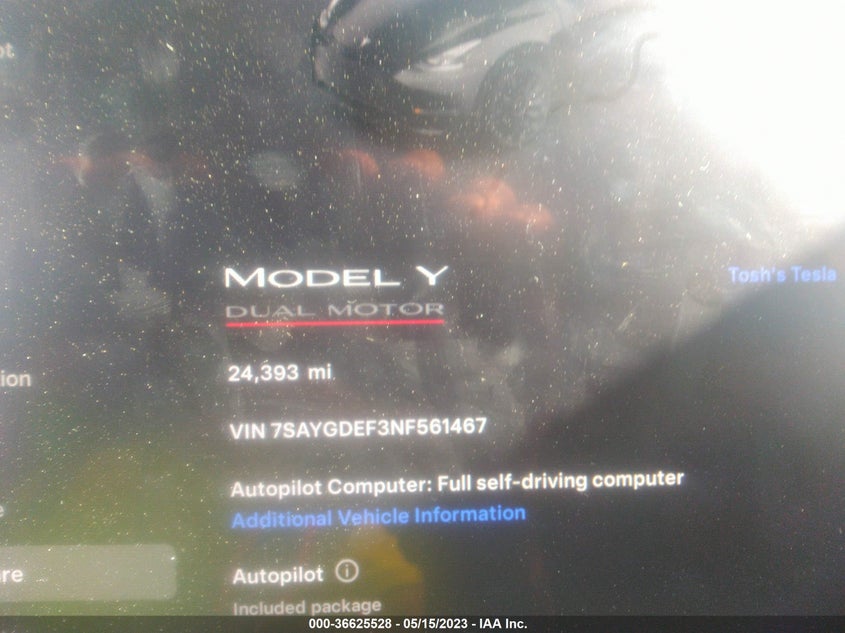 VIN 7SAYGDEF3NF561467 2022 TESLA MODEL Y PERFORMANCE