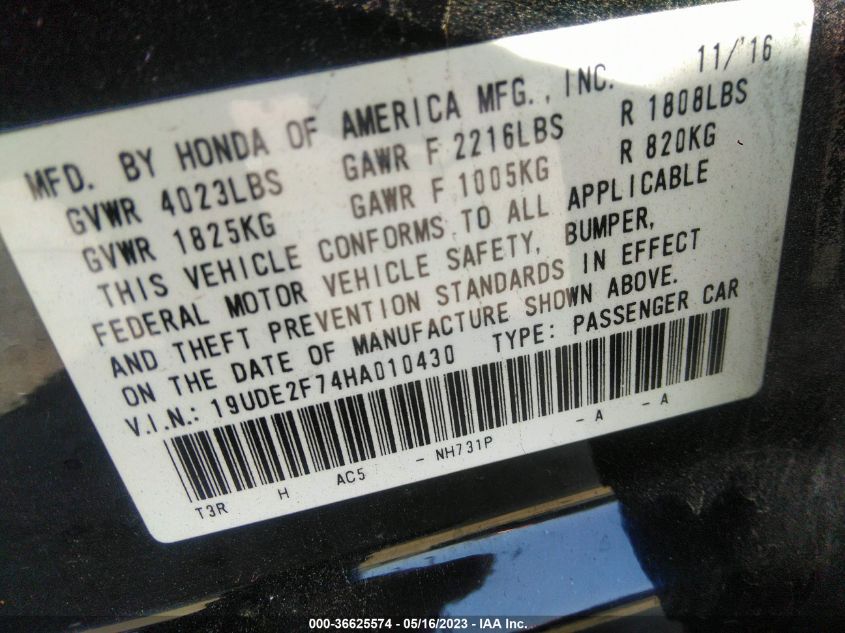 2017 ACURA ILX W - 19UDE2F74HA010430