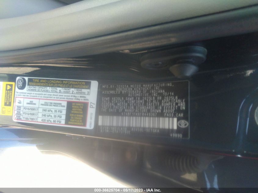 2015 TOYOTA CAMRY XLE - 4T4BF1FK6FR449367