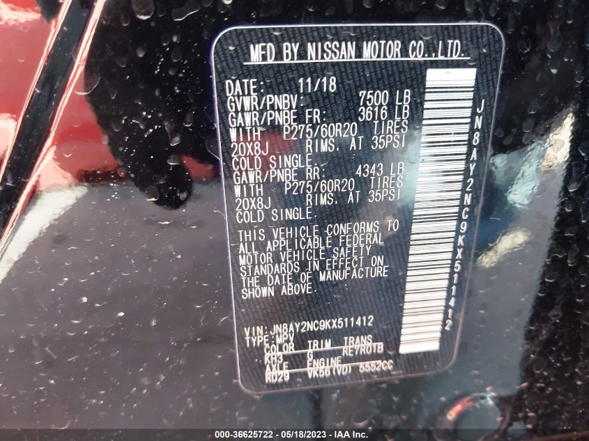 2019 NISSAN ARMADA SL - JN8AY2NC9KX511412