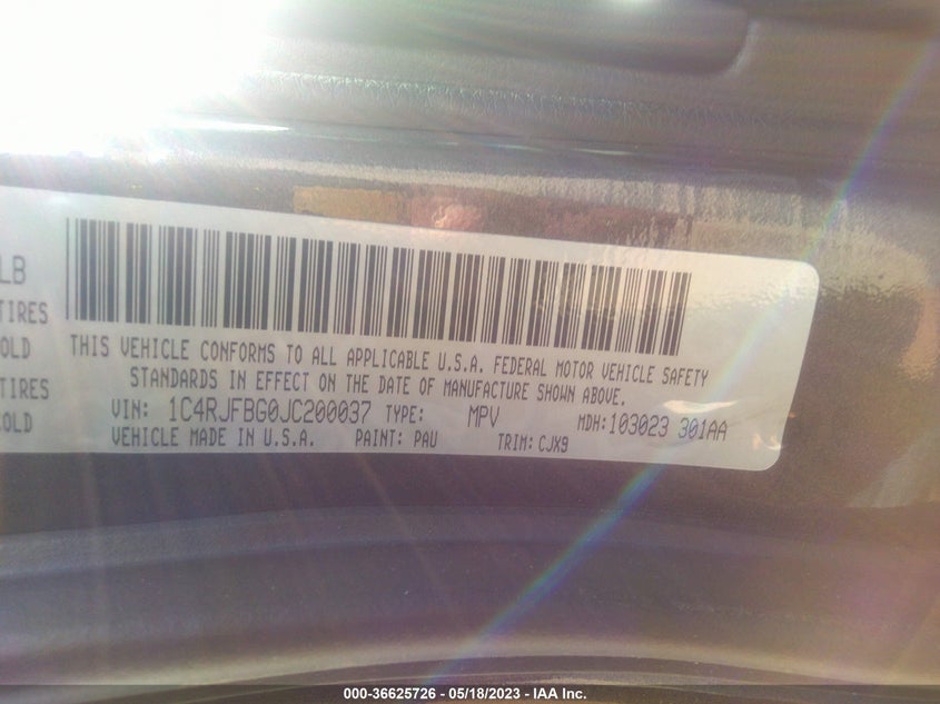 Auction sale of the 2018 JEEP GRAND CHEROKEE , vin: 1C4RJFBG0JC200037, lot number: 36625726