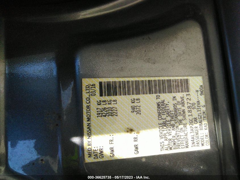 2016 NISSAN ALTIMA 2.5 S - 1N4AL3AP2GC188723