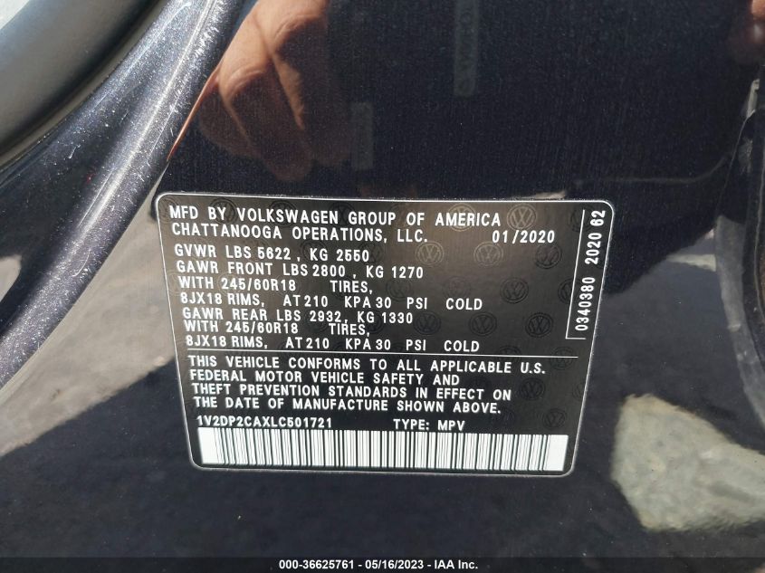 2020 VOLKSWAGEN ATLAS 2.0T SE - 1V2DP2CAXLC501721