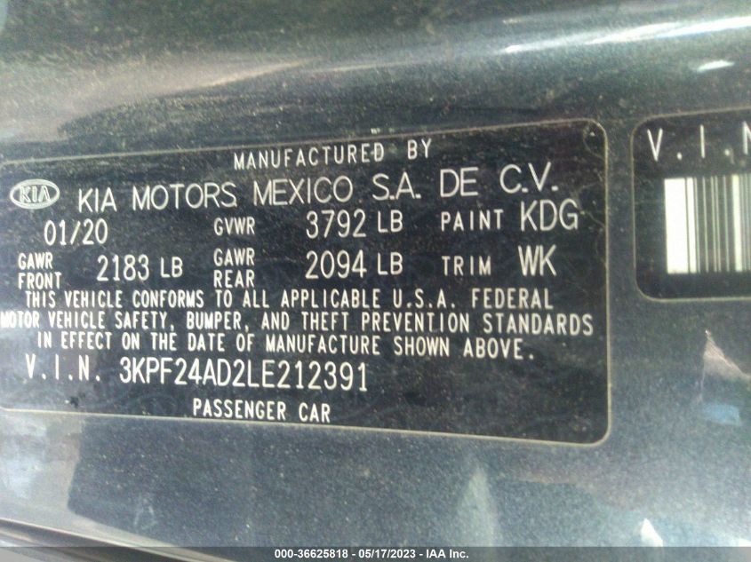 2020 KIA FORTE LXS - 3KPF24AD2LE212391