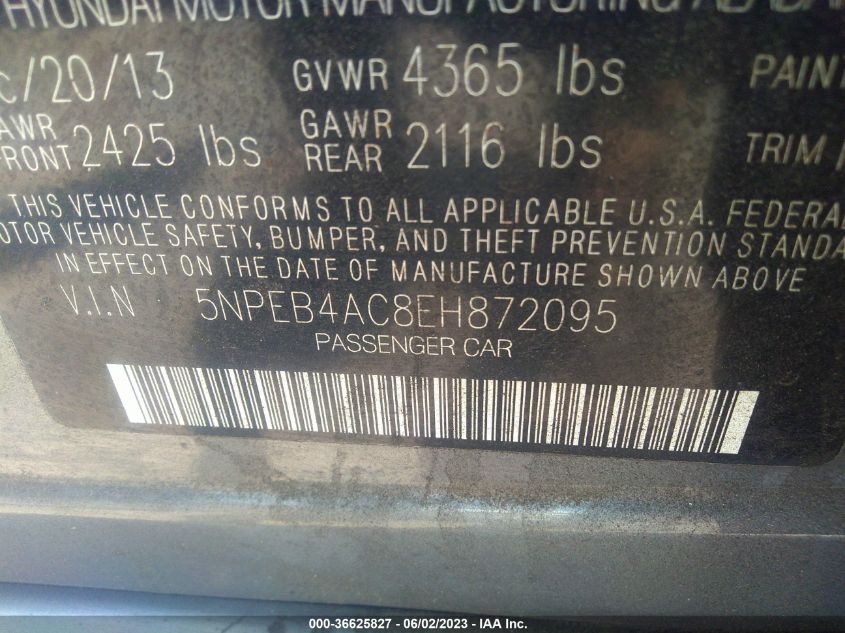 2014 HYUNDAI SONATA GLS - 5NPEB4AC8EH872095