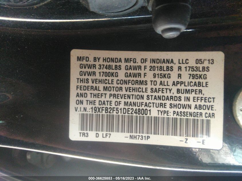2013 HONDA CIVIC SDN LX - 19XFB2F51DE248001