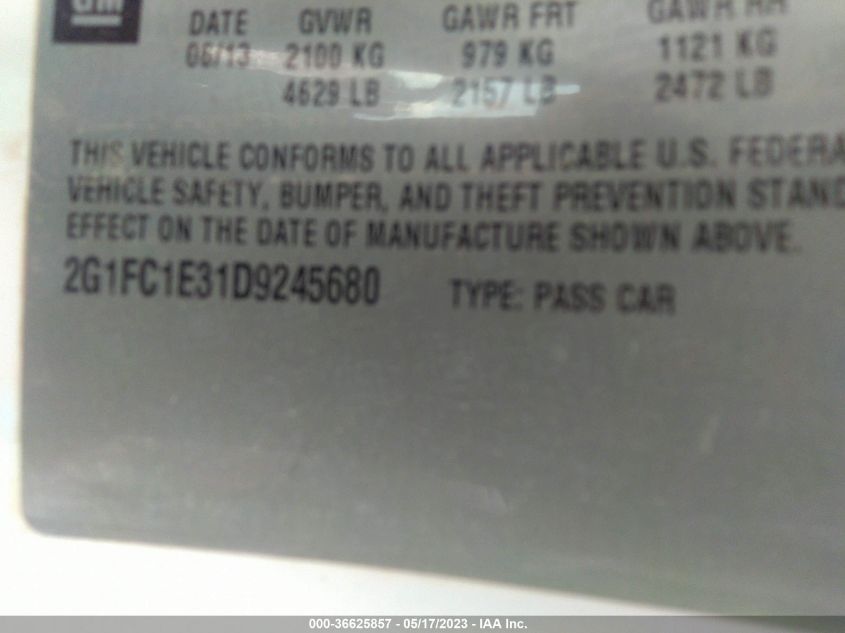 2013 CHEVROLET CAMARO LT - 2G1FC1E31D9245680