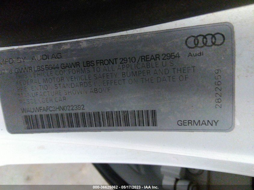 2017 AUDI S7 PREMIUM PLUS - WAUWFAFC3HN022392