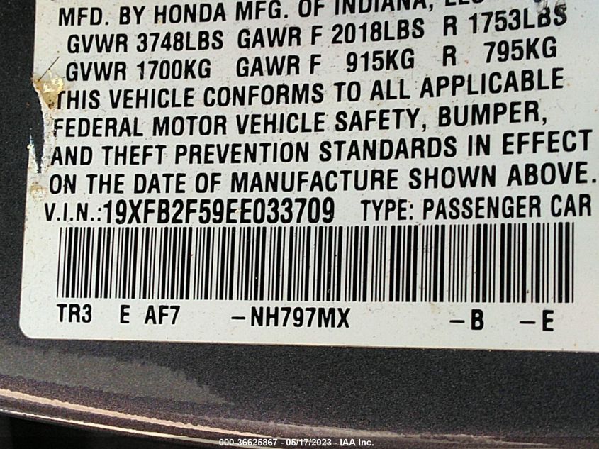 2014 HONDA CIVIC SEDAN LX - 19XFB2F59EE033709
