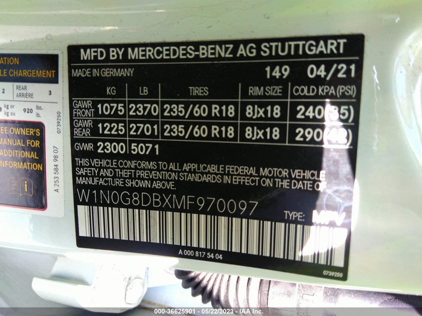 VIN W1N0G8DBXMF970097 2021 MERCEDES-BENZ GLC GLC 300