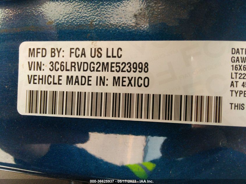 2021 RAM PROMASTER CARGO VAN - 3C6LRVDG2ME523998