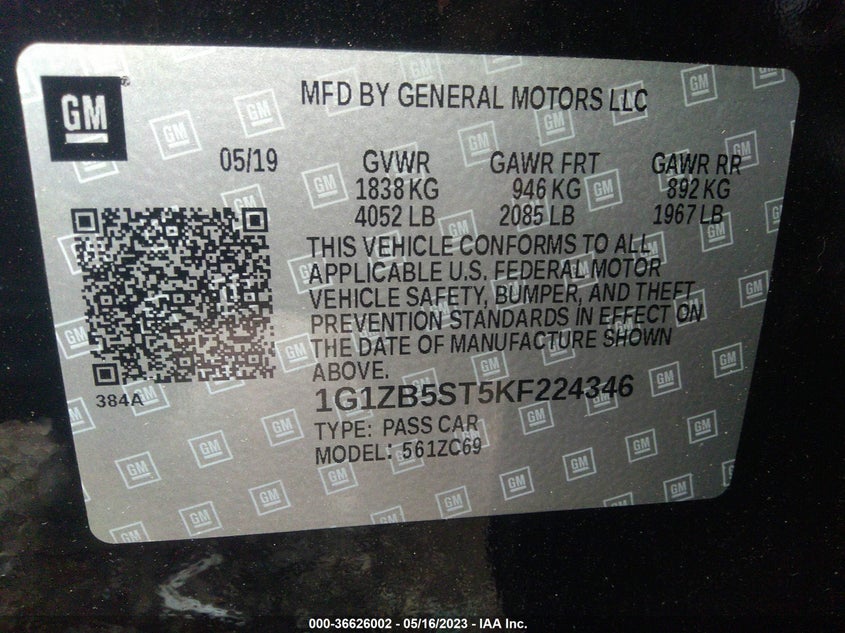 VIN 1G1ZB5ST5KF224346 2019 CHEVROLET MALIBU LS