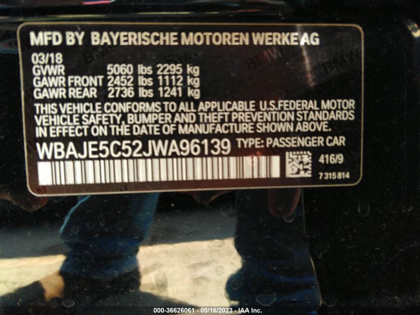 2018 BMW 5 SERIES 540I - WBAJE5C52JWA96139