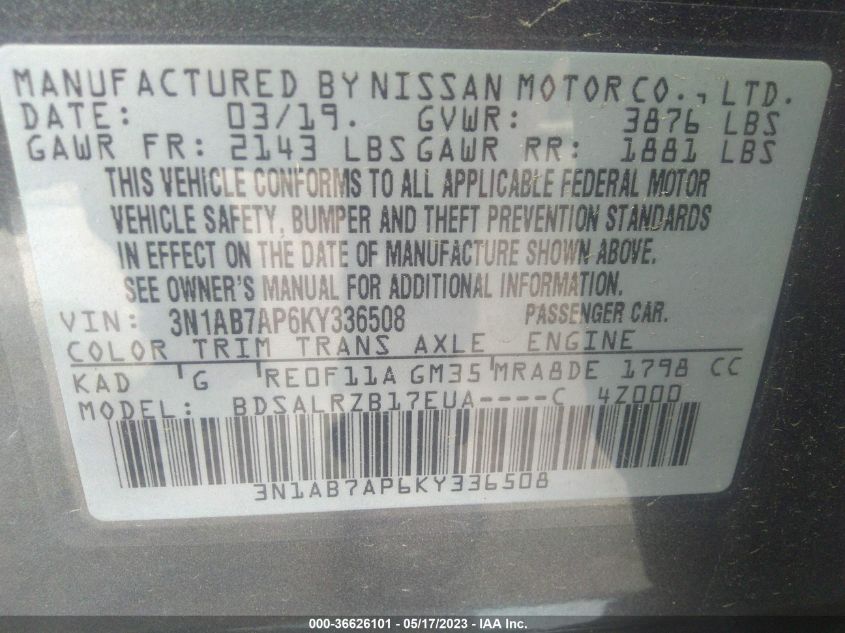 2019 NISSAN SENTRA SR - 3N1AB7AP6KY336508
