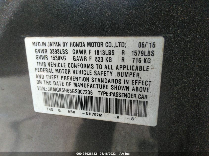 2016 HONDA FIT LX - JHMGK5H53GS007236