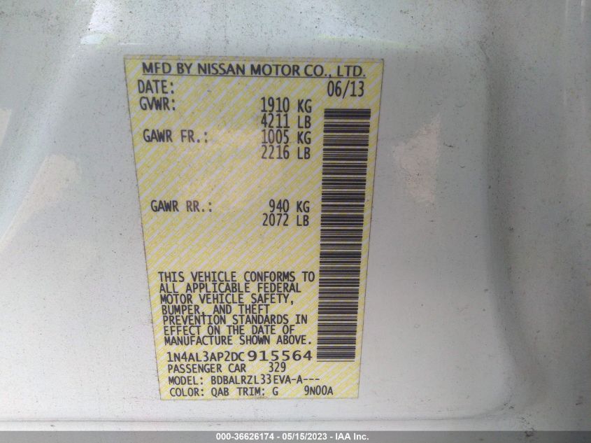2013 NISSAN ALTIMA 2.5 S - 1N4AL3AP2DC915564