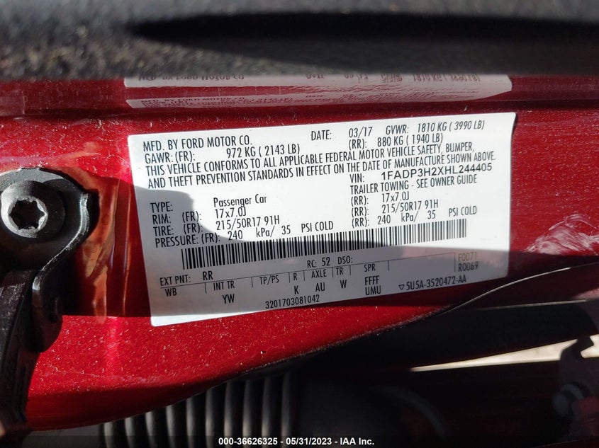 VIN 1FADP3H2XHL244405 2017 FORD FOCUS SEL