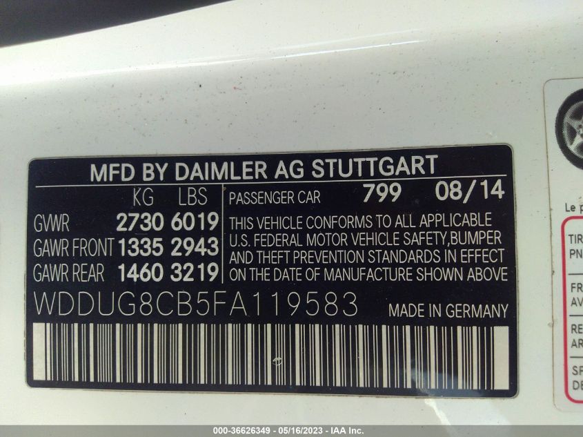 2015 MERCEDES-BENZ S-CLASS S 550 - WDDUG8CB5FA119583