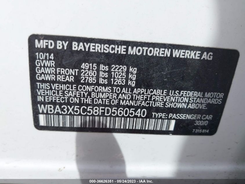 2015 BMW 3 SERIES GRAN TURISMO 328I XDRIVE - WBA3X5C58FD560540