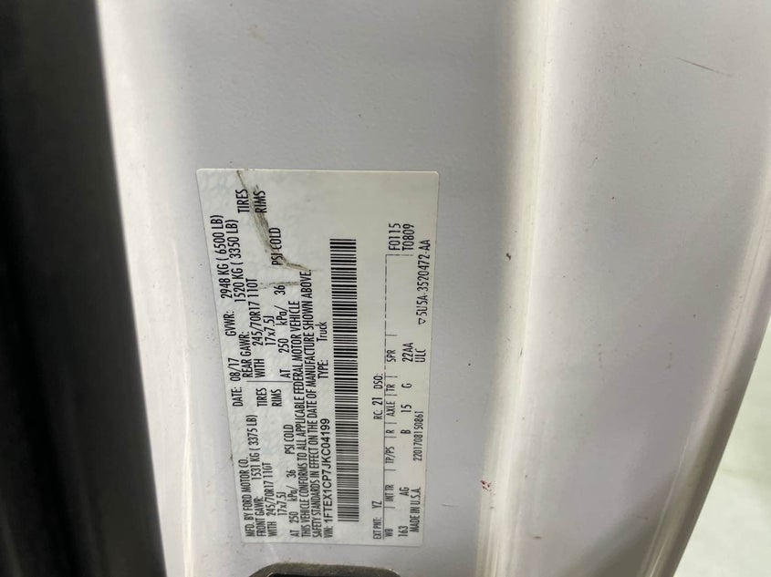 VIN 1FTEX1CP7JKC04199 2018 FORD F-150 XL/XLT/LARIAT