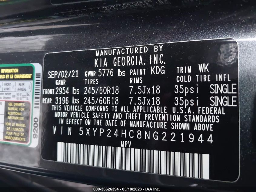 2022 KIA TELLURIDE LX - 5XYP24HC8NG221944