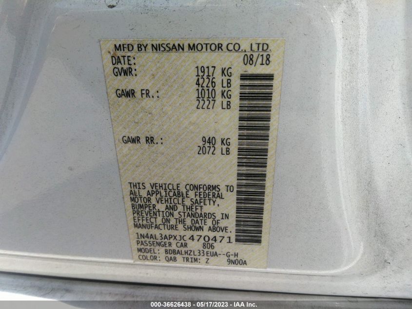 2018 NISSAN ALTIMA 2.5 SR - 1N4AL3APXJC470471