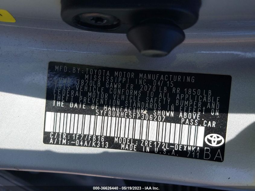 2015 TOYOTA COROLLA L/LE/S/S PLUS/LE PLUS - 5YFBURHE5FP306207
