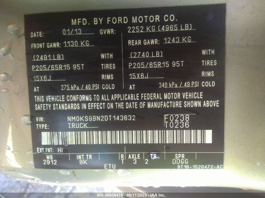 2013 FORD TRANSIT CONNECT WAGON XLT NM0KS9BN2DT143632