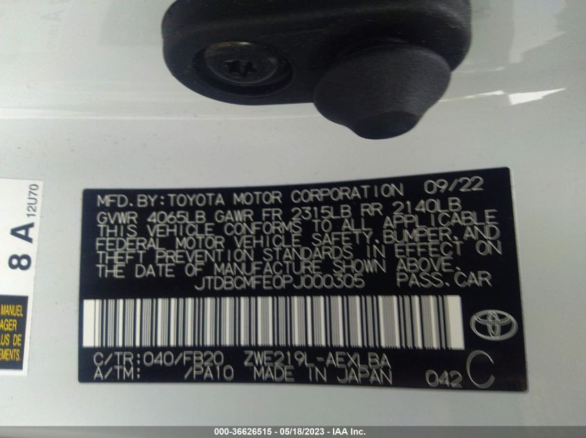 2023 TOYOTA COROLLA HYBRID - JTDBCMFE0PJ000305