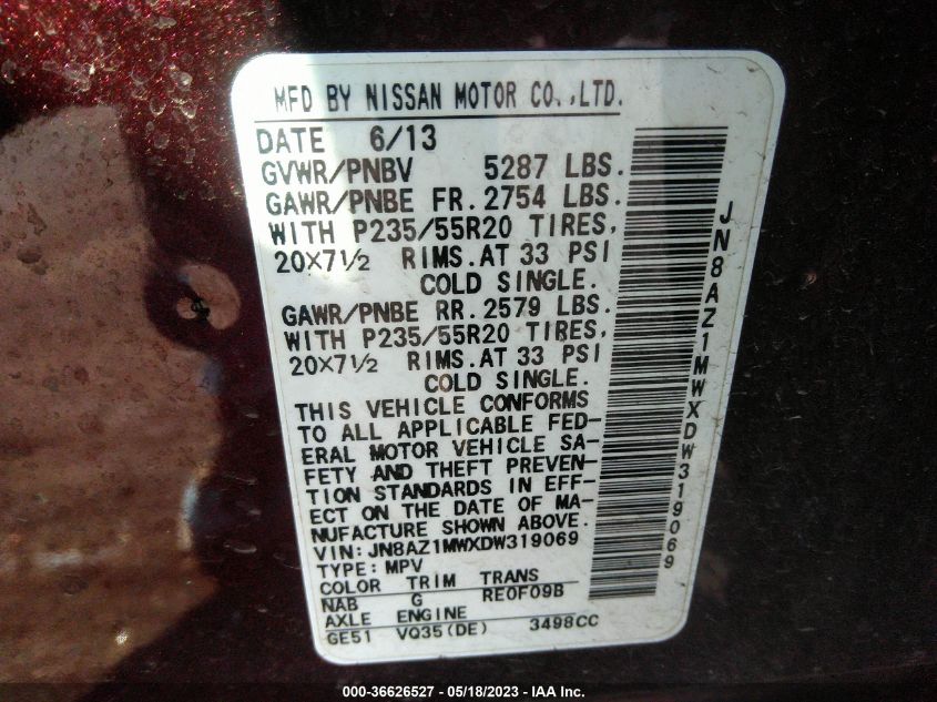 2013 NISSAN MURANO LE - JN8AZ1MWXDW319069