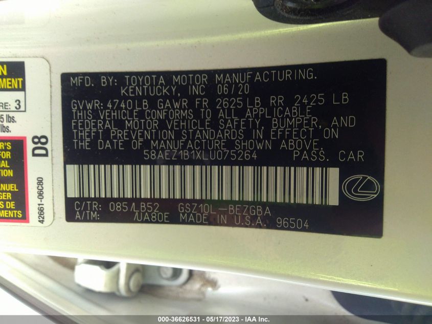 2020 LEXUS ES ES 350 LUXURY - 58AEZ1B1XLU075264