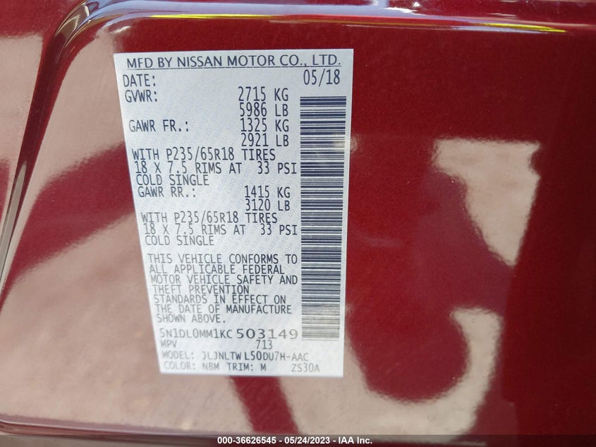 VIN 5N1DL0MM1KC503149 2019 INFINITI QX60 LUXE