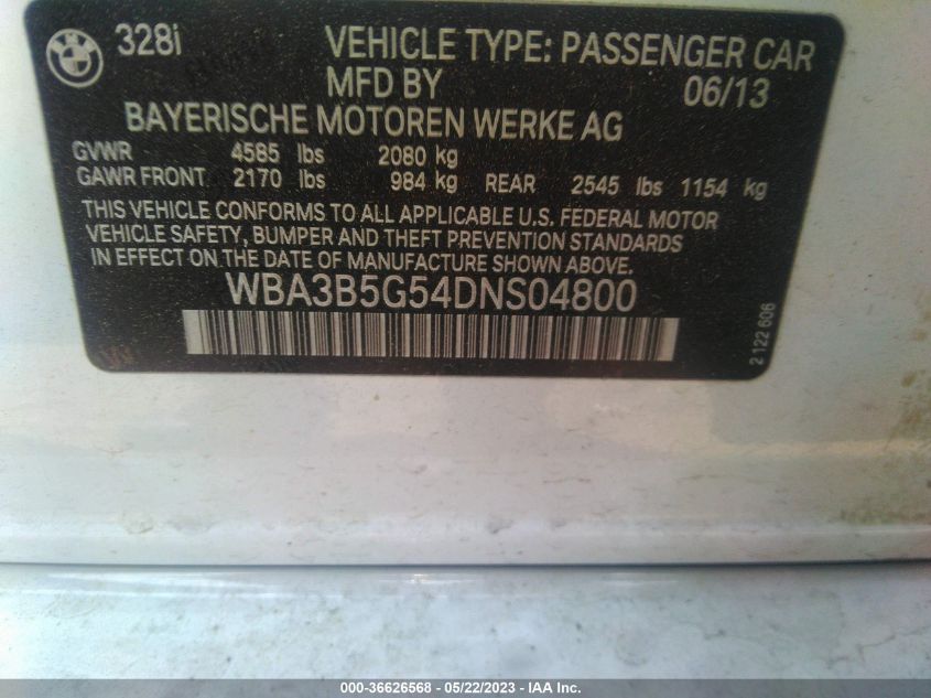 2013 BMW 3 SERIES 328I XDRIVE - WBA3B5G54DNS04800