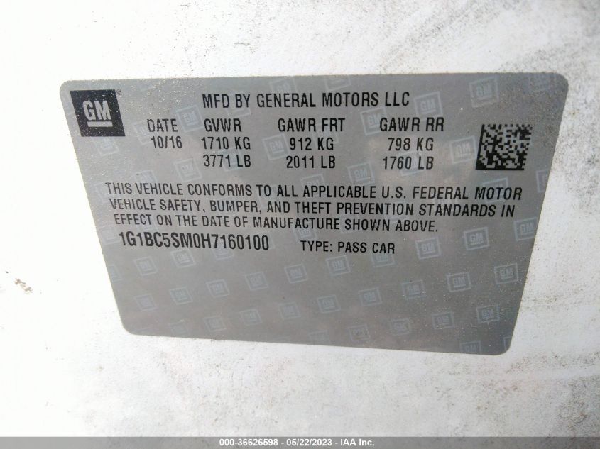 2017 CHEVROLET CRUZE LS - 1G1BC5SM0H7160100