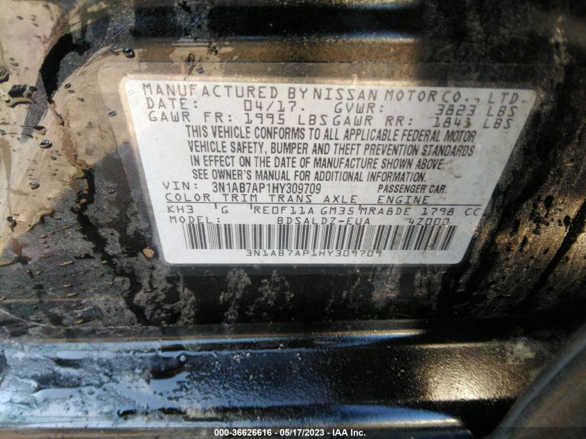 2017 NISSAN SENTRA SV - 3N1AB7AP1HY309709