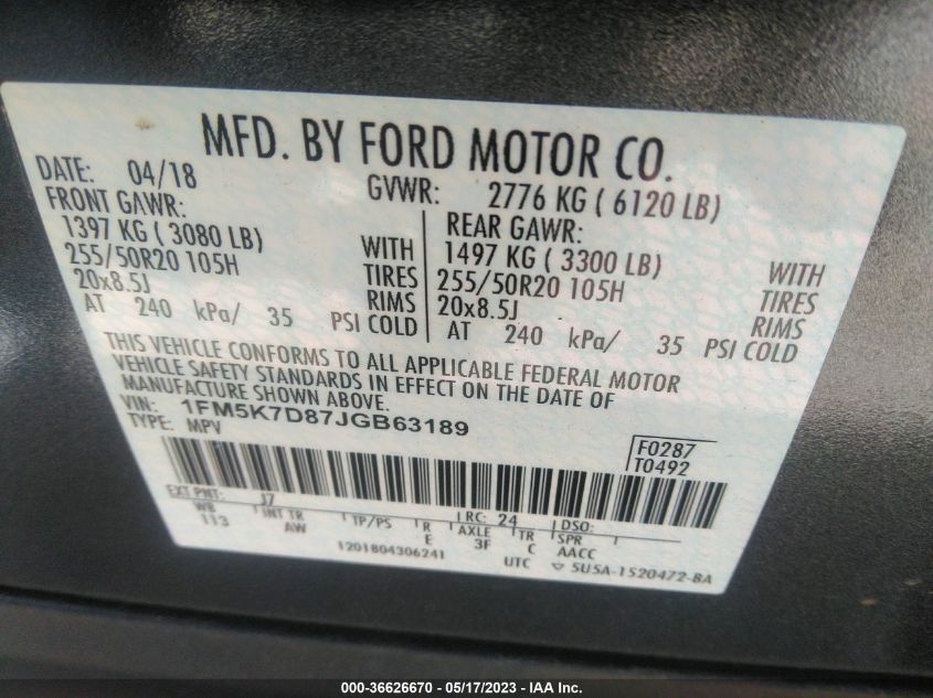 2018 FORD EXPLORER XLT - 1FM5K7D87JGB63189