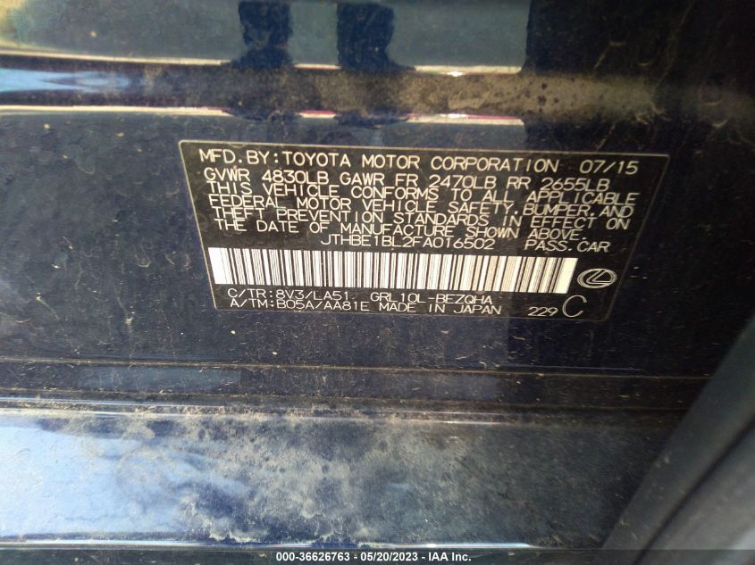 2015 LEXUS GS 350 - JTHBE1BL2FA016502