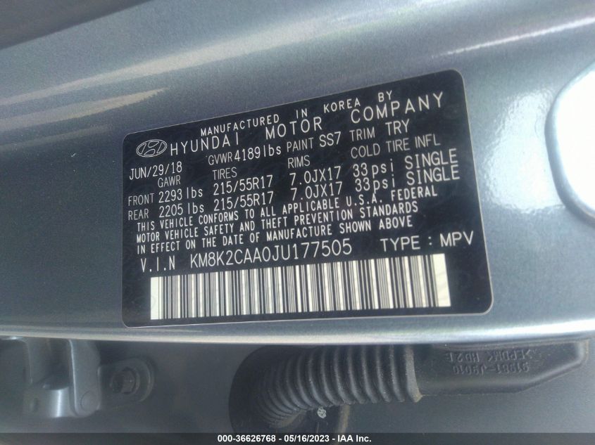 2018 HYUNDAI KONA SEL - KM8K2CAA0JU177505