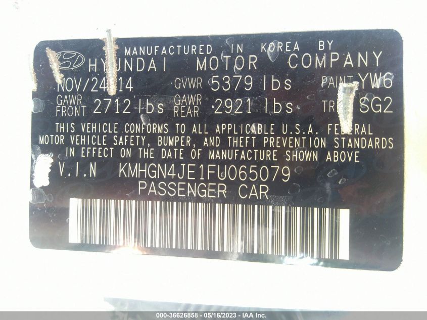 2015 HYUNDAI GENESIS 3.8L - KMHGN4JE1FU065079