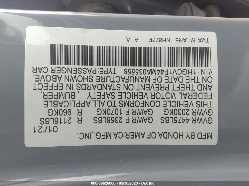 2021 HONDA ACCORD SEDAN SPORT SE - 1HGCV1F44MA035558