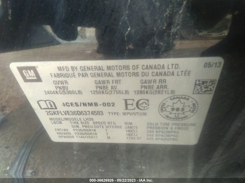 2013 GMC TERRAIN SLT - 2GKFLVE36D6374583