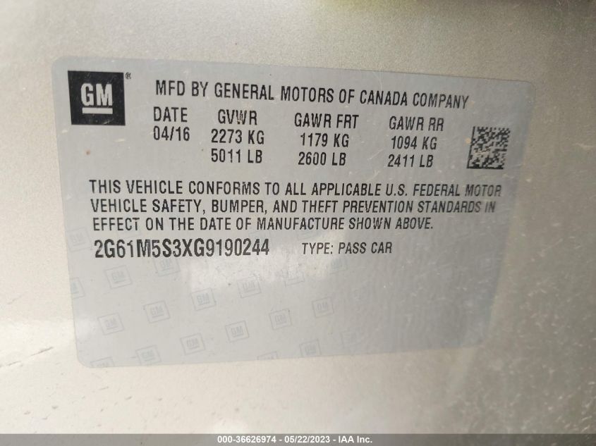 2016 CADILLAC XTS LUXURY COLLECTION - 2G61M5S3XG9190244