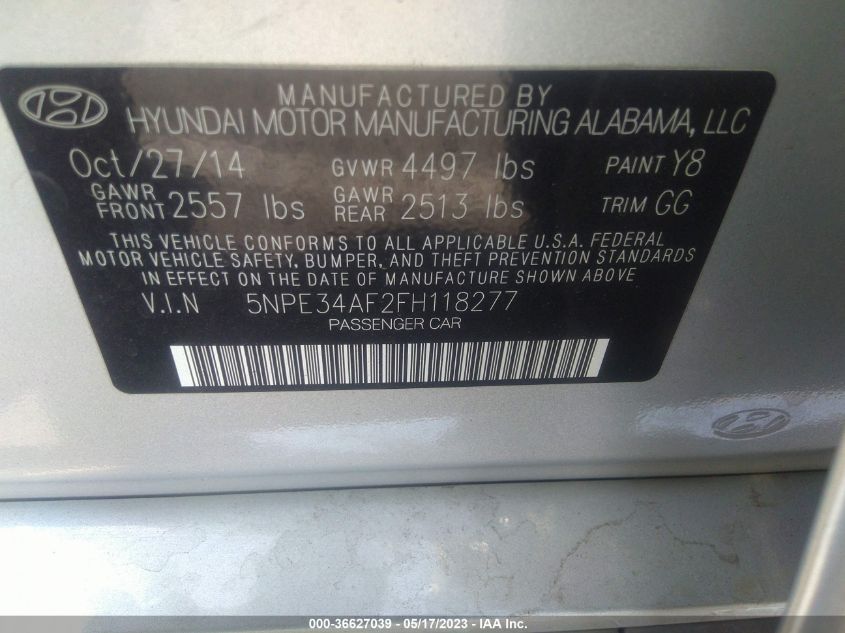 2015 HYUNDAI SONATA 2.4L SPORT - 5NPE34AF2FH118277